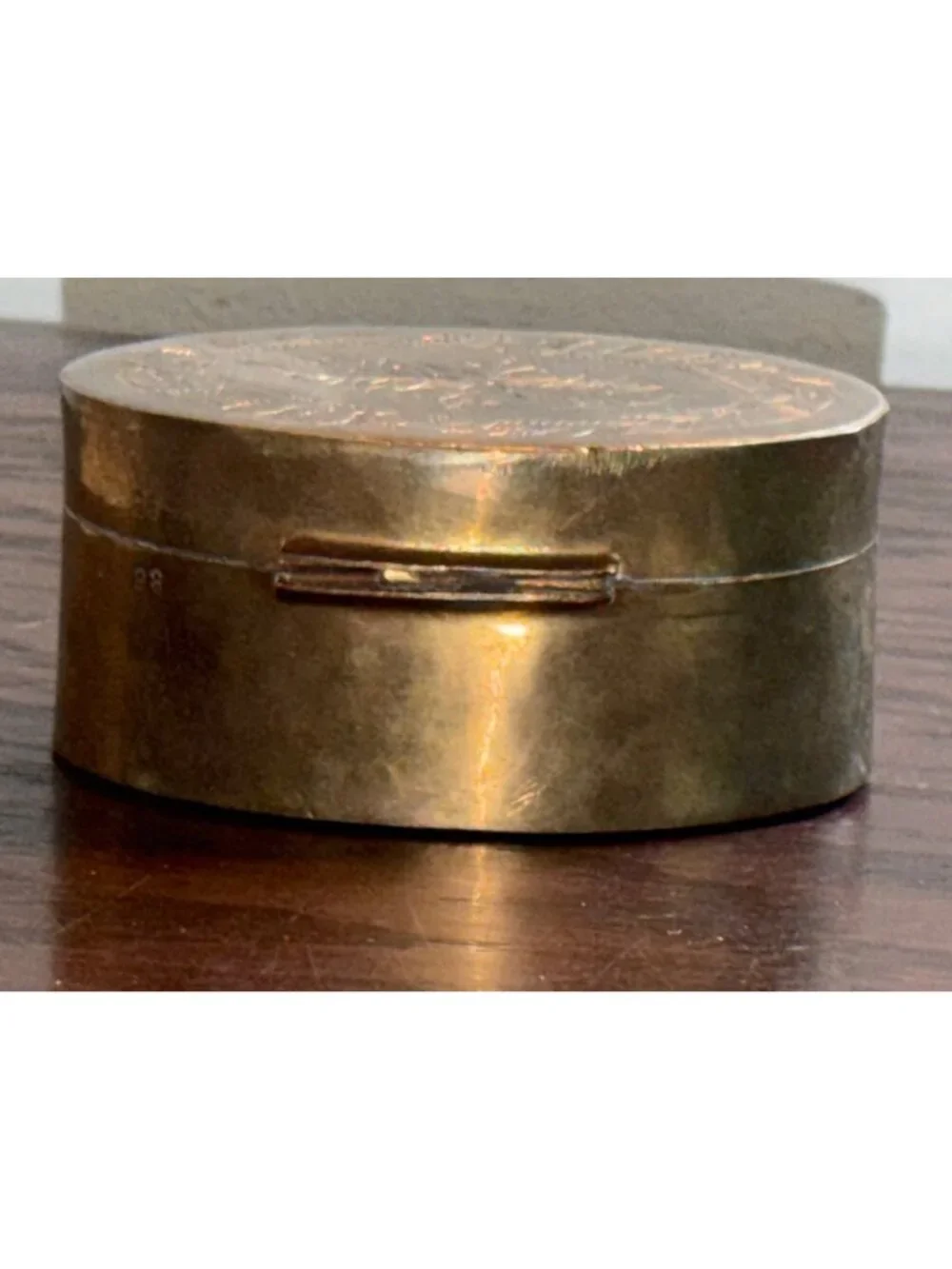 Vintage Indian Brass Oval Trinket Box With Engraved Floral Design